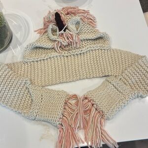 Cozy Knit Kids Unicorn Scarf with Pink Fringe